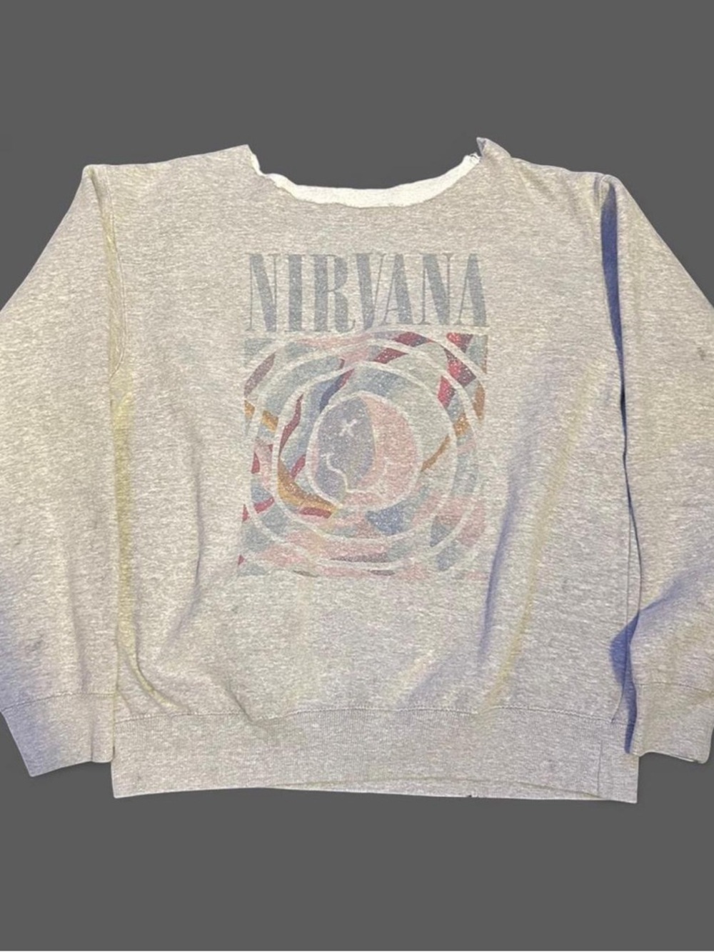 NIRVANA Light Gray Crewneck with Faded Multicolor Graphic